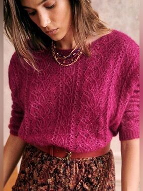 NWT Sezane Lison Cardigan Pink Framboise French Knit Causal Wool Size M